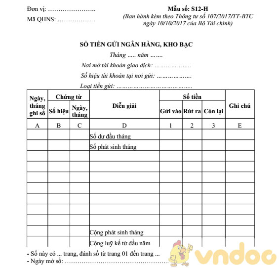 Sổ tiền gửi ngân hàng, kho bạc