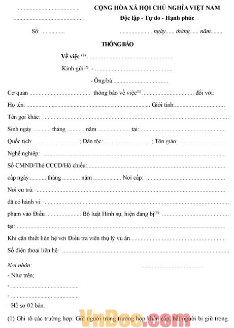 Thông báo giữ người trong trường hợp khẩn cấp