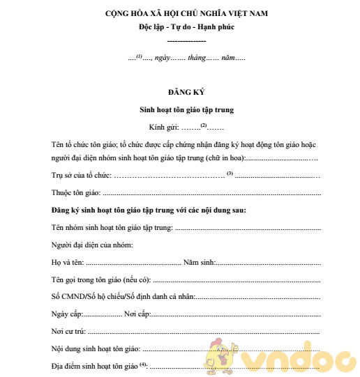 Mẫu đăng ký sinh hoạt tôn giáo