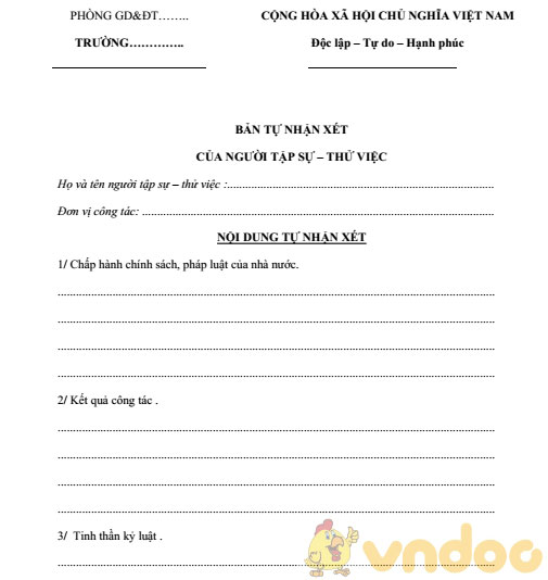 Bản tự nhận xét của giáo viên tập sự