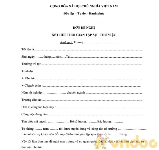 Đơn xin xét công nhận hết thời gian tập sự