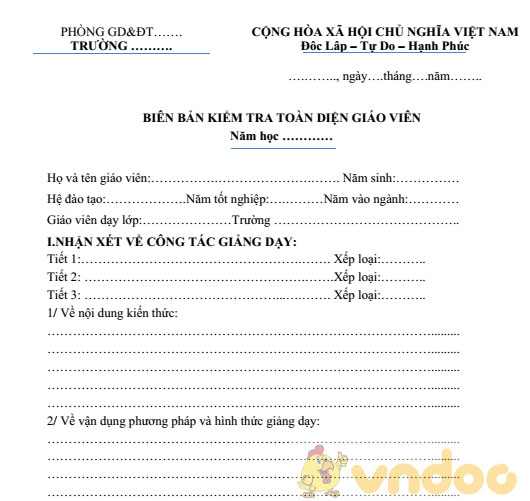 Mẫu biên bản thanh tra toàn diện giáo viên