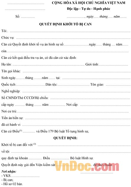 Quyết định khởi tố bị can