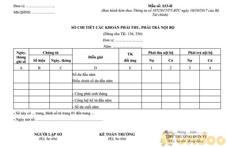 Sổ chi tiết các khoản phải thu, phải trả nội bộ