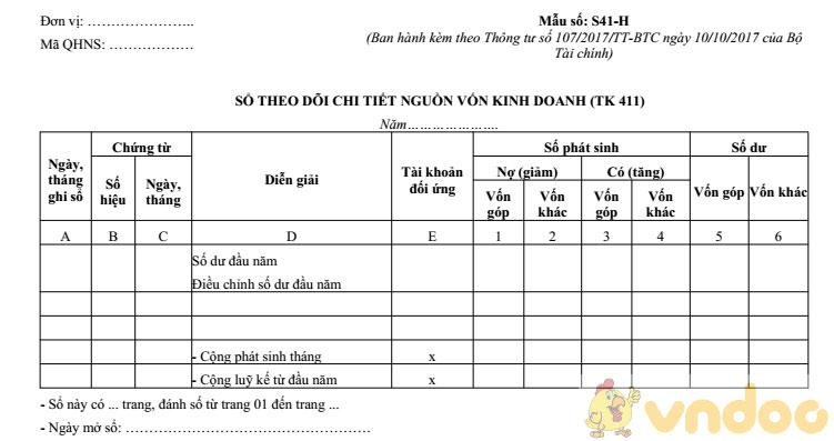 Sổ theo dõi chi tiết nguồn vốn kinh doanh