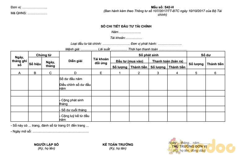 Sổ chi tiết đầu tư tài chính