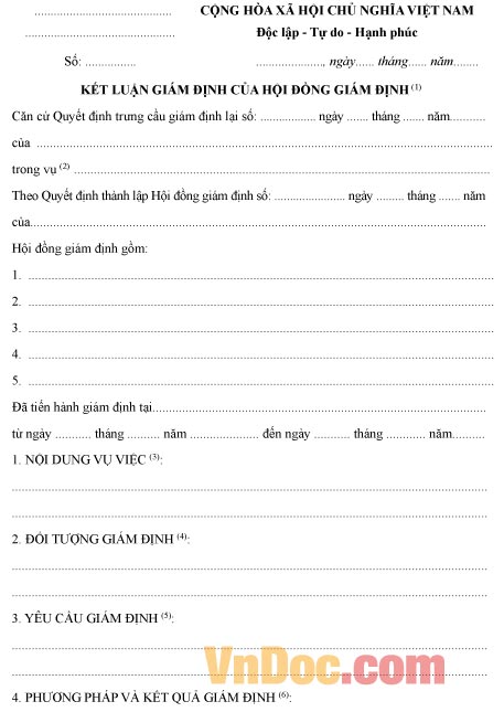 Mẫu kết luận về việc giám định của hội đồng giám định