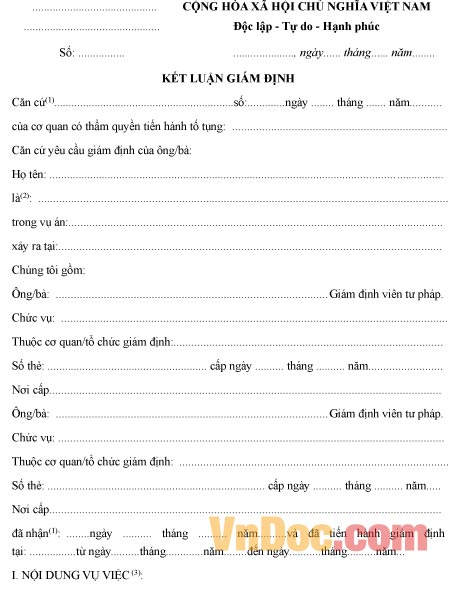 Mẫu kết luận về việc giám định