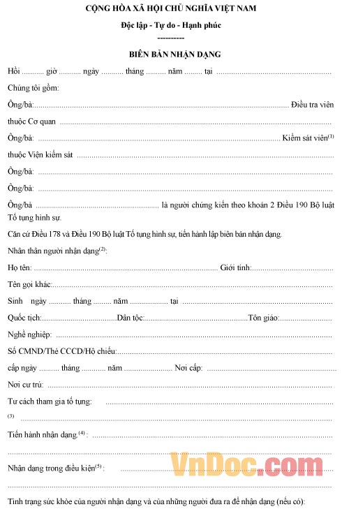 Mẫu biên bản ghi chép về việc nhận dạng