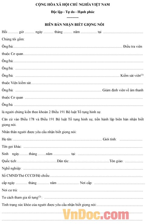 Mẫu biên bản về việc nhận biết giọng nói