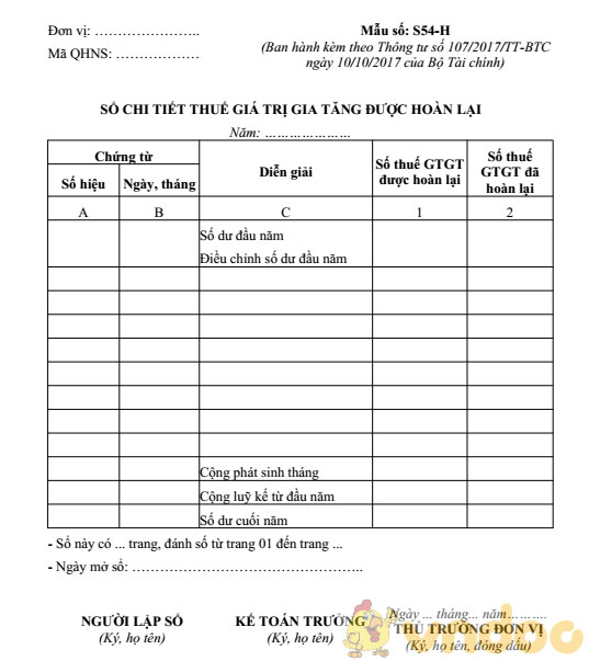 Sổ chi tiết thuế giá trị gia tăng được hoàn lại