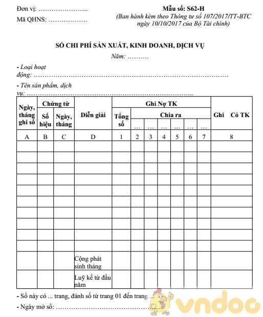 Sổ chi phí sản xuất, kinh doanh, dịch vụ