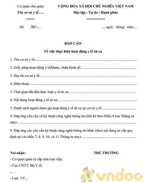 Mẫu báo cáo về việc thực hiện hoạt động y tế từ xa