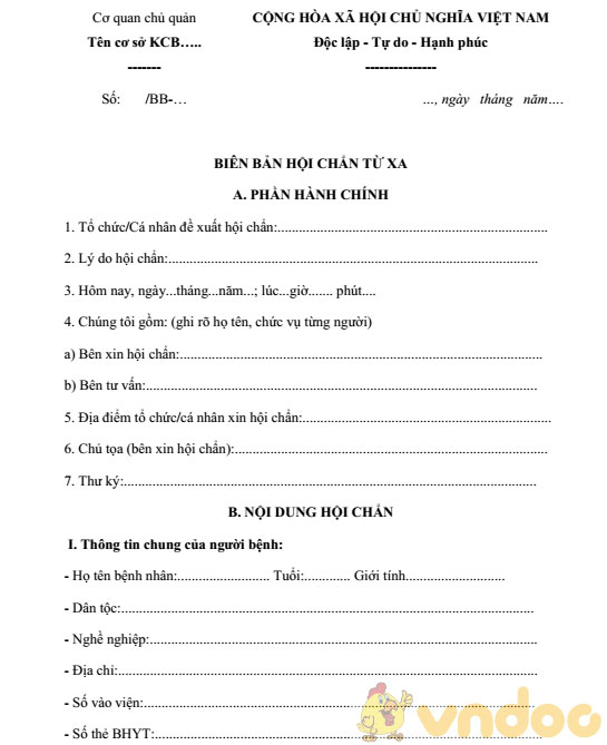 Mẫu biên bản hội chẩn từ xa