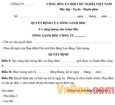 Mẫu quyết định về việc tăng lương cho giám đốc
