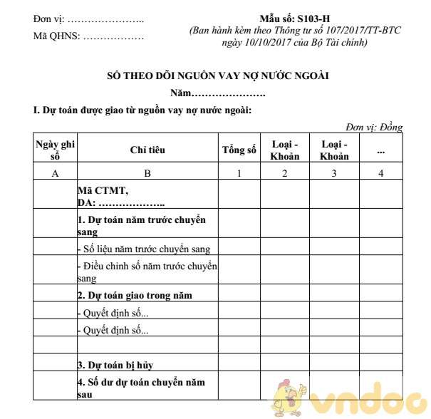 Sổ theo dõi nguồn vay nợ nước ngoài