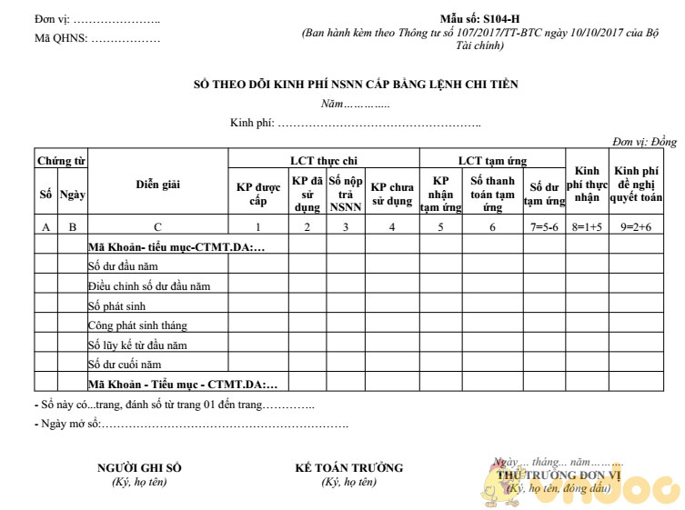 Sổ theo dõi kinh phí NSNN bằng lệnh chi tiền