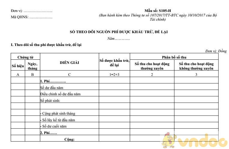 Sổ theo dõi nguồn phí được khấu trừ, để lại