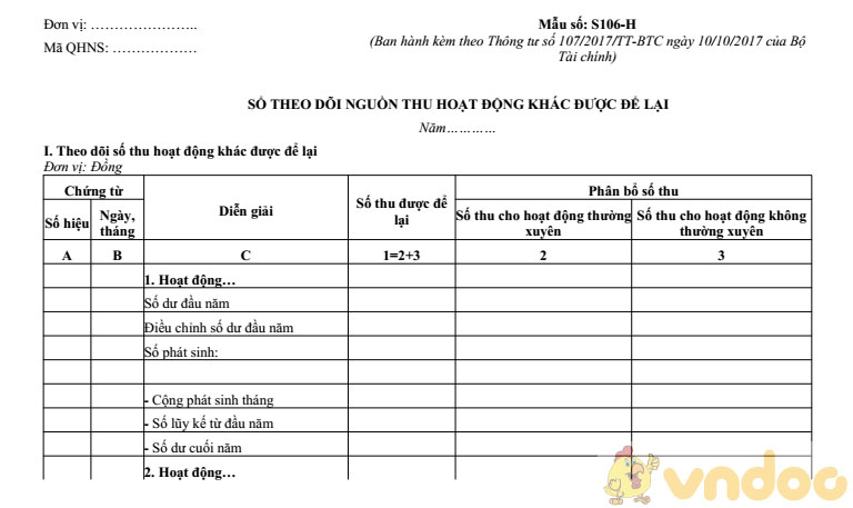 Sổ theo dõi nguồn thu hoạt động khác được để lại