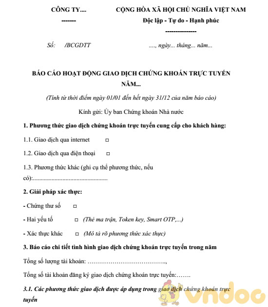 Báo cáo hoạt động giao dịch chứng khoán trực tuyến