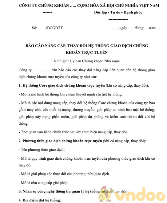 Báo cáo nâng cấp, thay đổi hệ thống giao dịch chứng khoán trực tuyến