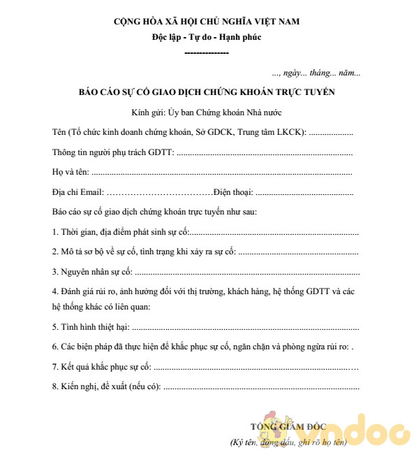 Báo cáo sự cố giao dịch chứng khoán trực tuyến