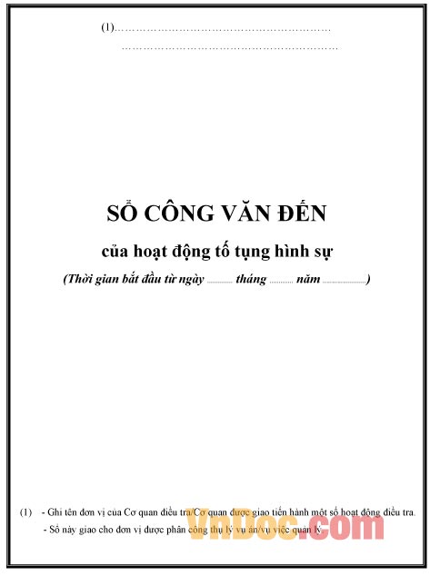 Mẫu bìa sổ công văn đến của hoạt động tố tụng