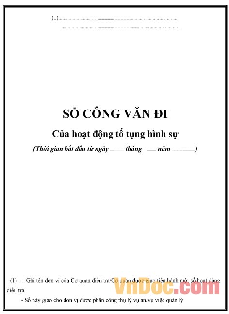 Mẫu bìa sổ công văn đi của hoạt động tố tụng
