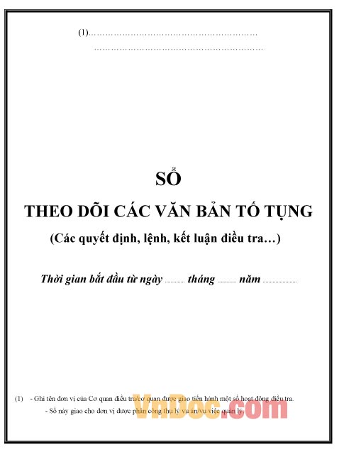 Mẫu bìa sổ ghi chép theo dõi các văn bản tố tụng