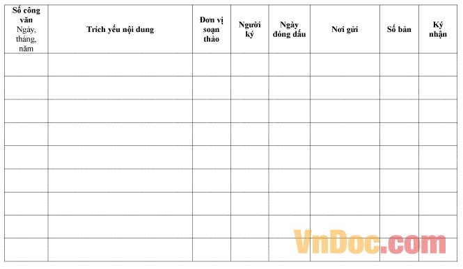 Mẫu sổ công văn ghi chép về việc đi của hoạt động tố tụng hình sự