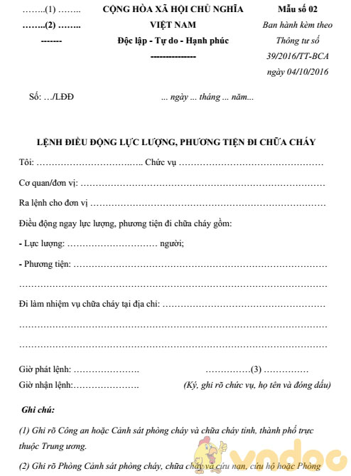 Lệnh điều động lực lượng, phương tiện đi chữa cháy