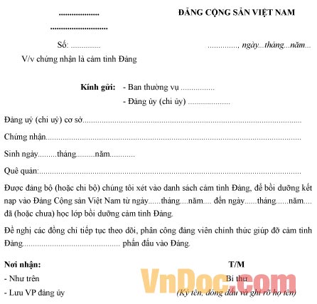 Mẫu công văn về việc chứng nhận là cảm tình Đảng