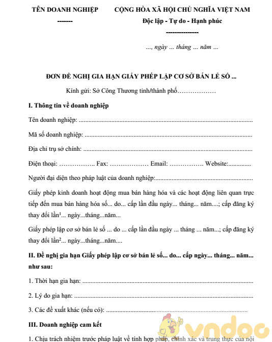 Đơn đề nghị gia hạn giấy phép lập cơ sở bán lẻ