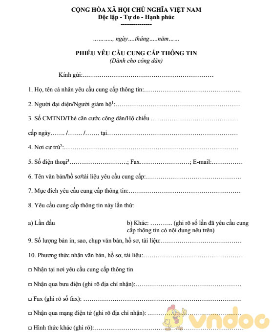 Phiếu yêu cầu cung cấp thông tin của công dân