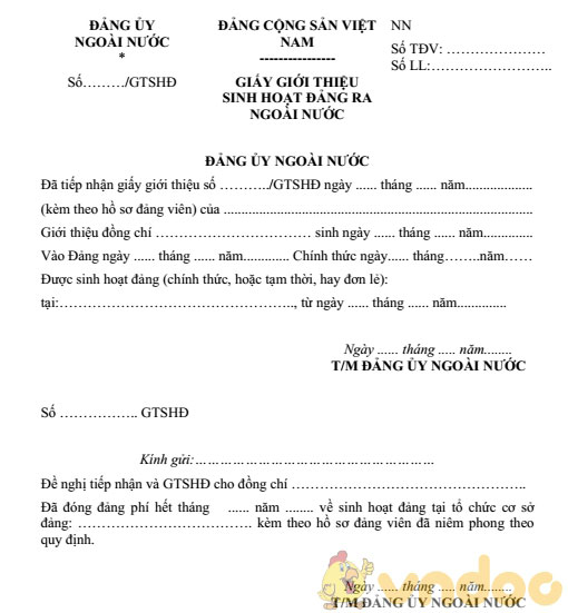 Giấy giới thiệu sinh hoạt đảng ra ngoài nước