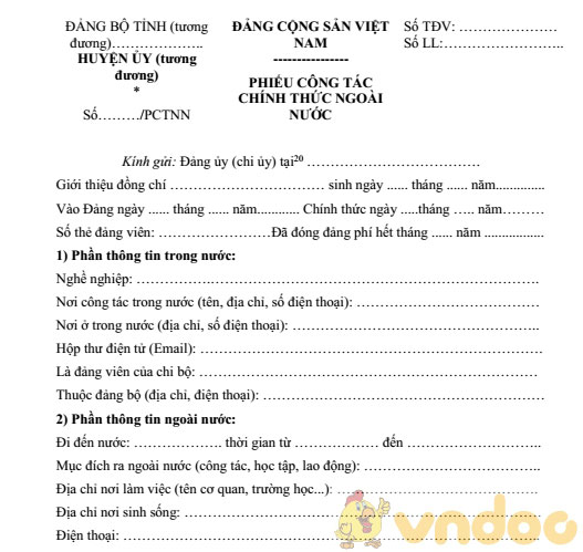 Phiếu công tác chính thức ngoài nước