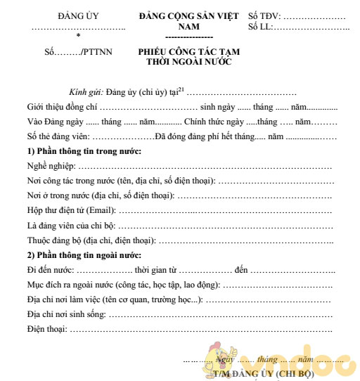 Phiếu công tác tạm thời ngoài nước