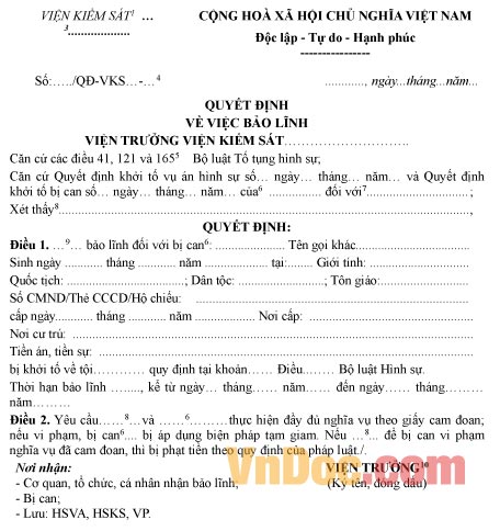 Mẫu quyết định về việc bảo lĩnh