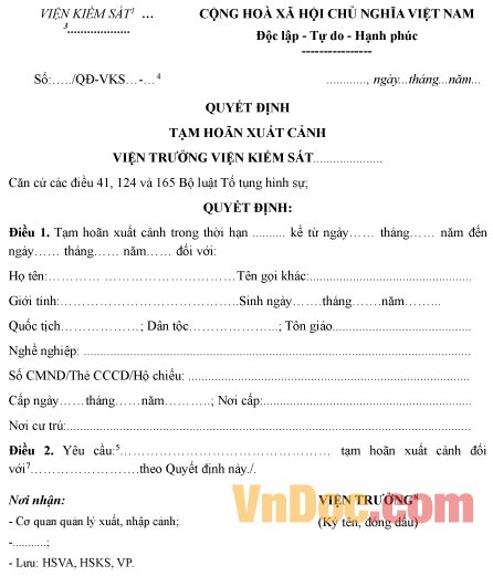 Mẫu quyết định tạm hoãn xuất cảnh