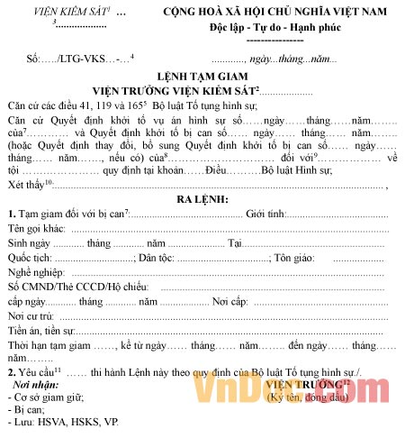 Mẫu lệnh tạm giam