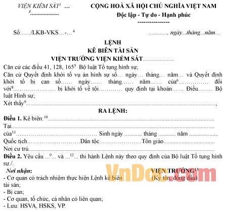 Mẫu lệnh kê biên tài sản