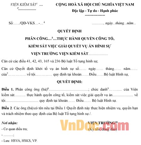 Mẫu quyết định phân công thực hành quyền công tố