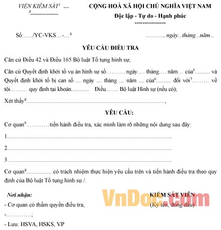 Mẫu yêu cầu điều tra