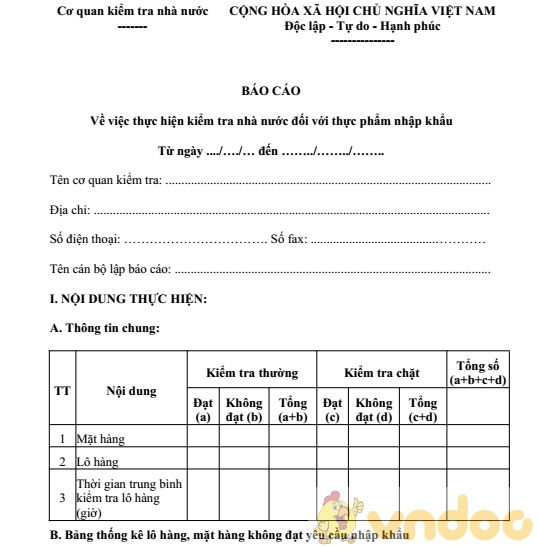 Báo cáo thực hiện kiểm tra nhà nước đối với thực phẩm nhập khẩu