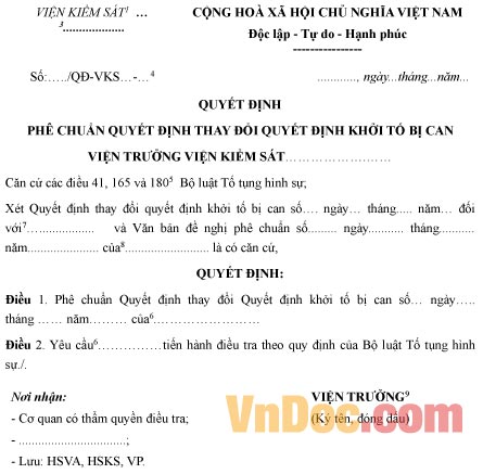 Mẫu quyết định phê chuẩn quyết định thay đổi quyết định khởi tố bị can