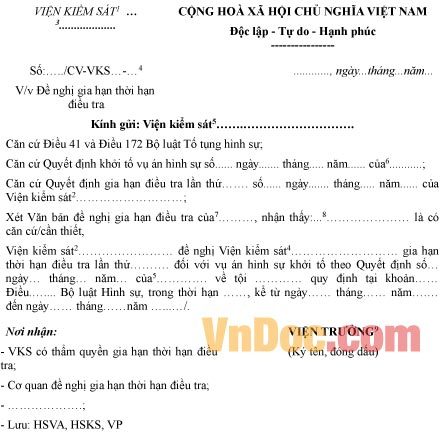 Mẫu yêu cầu đề nghị gia hạn thời gian điều tra