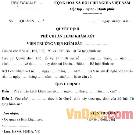Mẫu quyết định phê chuẩn lệnh khám xét