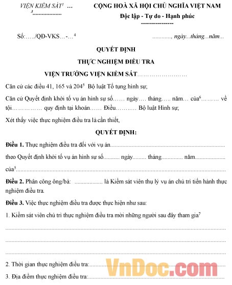 Mẫu quyết định thực nghiệm điều tra