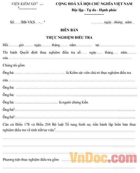 Mẫu biên bản thực nghiệm điều tra