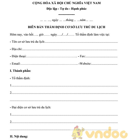 Biên bản thẩm định cơ sở lưu trú du lịch